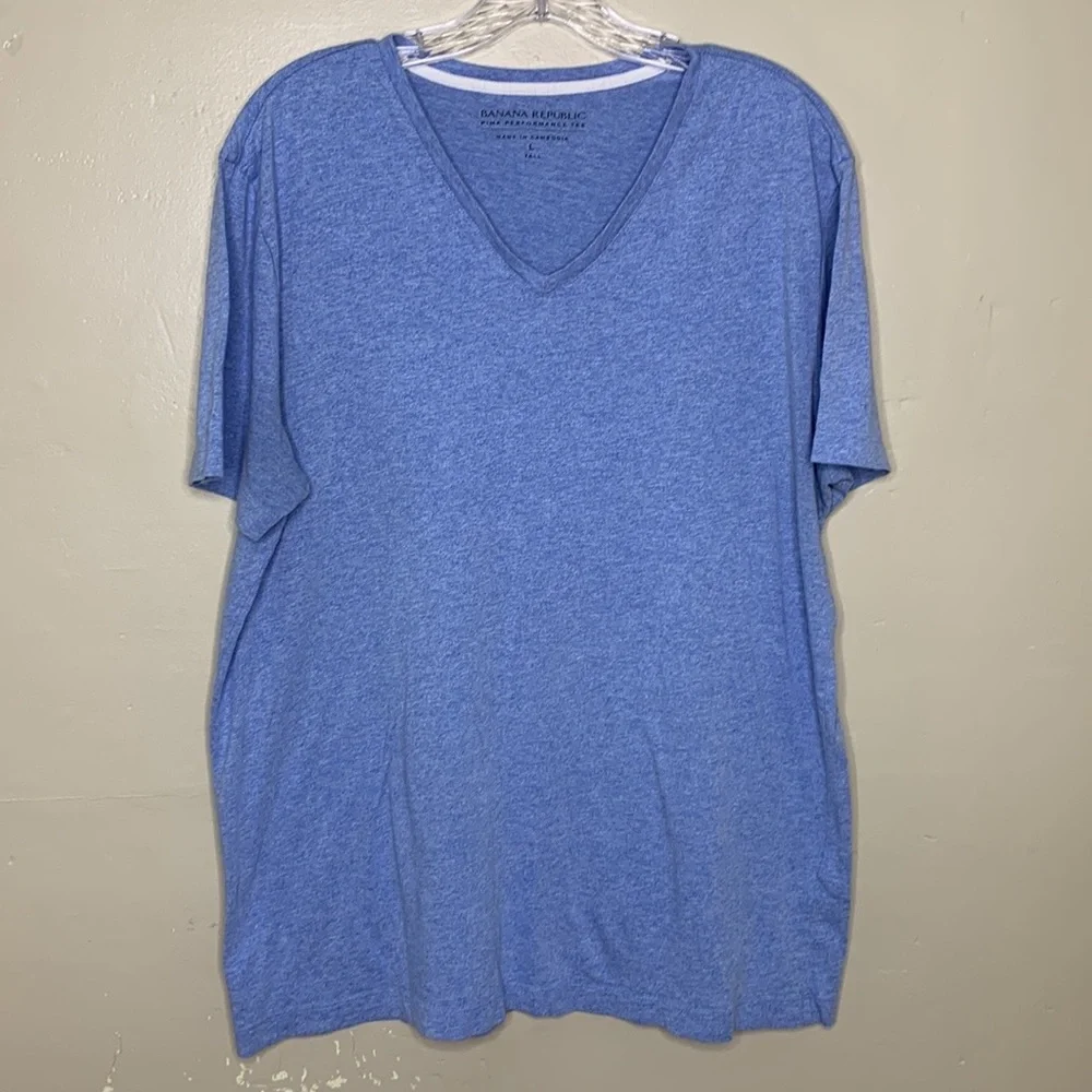 BANANA REPUBLIC Pima Performance Tee V-Neck Heathered Blue Shirt, Large